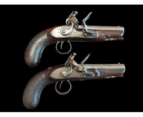 Birch of Armagh An Irish Pair Of 28-Bore Travelling/Overcoat Pistols by Birch, Armagh, c.1815. Swamped 4½" Damascus octagonal