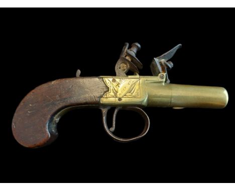 Cole of Belfast A 45-Bore Flintlock Pocket Pistol by Cole, Belfast. Brass body with brass turn-off 1.7” barrel of 0.47” bore 