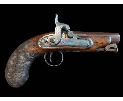 Rigby of Dublin A 38-Bore Percussion from Flintlock Overcoat Pistol by Rigby, Dublin, c.1824. With 3-3/16" round barrel, insc