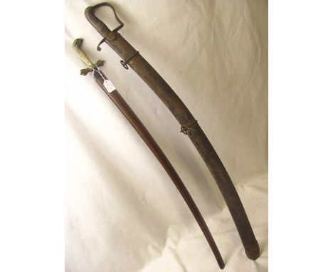 British 1796 Light Cavalry troopers sabre and scabbard with leather grip, sword stamped with a crown over a 5 device, the sca