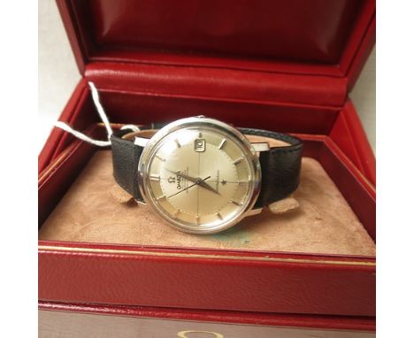 A 1960s Omega constellation, automatic gents chronometer wrist watch, silvered dial with baton numerals and date aperture at 