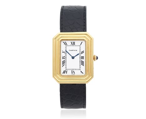 Cartier. An 18K gold manual wind rectangular form wristwatchModel: CristallorDate: Circa 1990Movement: 17-jewel ETA Cal.2512 