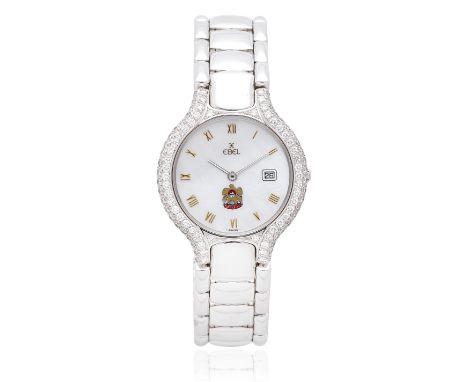 Ebel. An 18K white gold and diamond set quartz calendar bracelet watch with mother of pearl Hawk of Quraish dialModel: Beluga