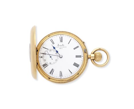 Arnold &amp; Charles Frodsham, 84 Strand, London. An 18K gold keyless wind half hunter pocket watchDate: London Hallmark for 