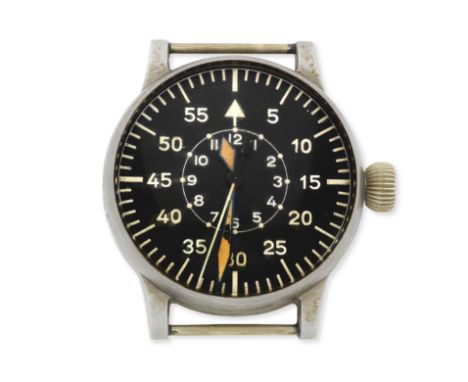 A. Lange &amp; Söhne. An oversized German military steel manual wind observation wristwatchDate: Circa 1942Movement: Jewelled