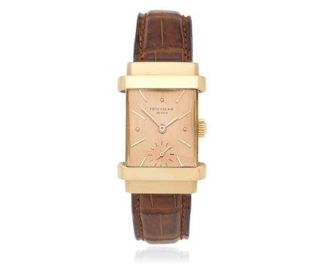 Patek Philippe. An 18K rose gold manual wind rectangular wristwatch with hooded lugsModel: Top HatReference: 1450Date: Manufa