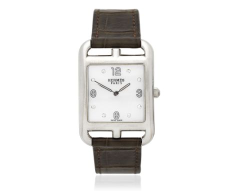 Hermès. A lady's stainless steel diamond set quartz calendar rectangular wristwatch with mother of pearl dialModel: Cape CodR