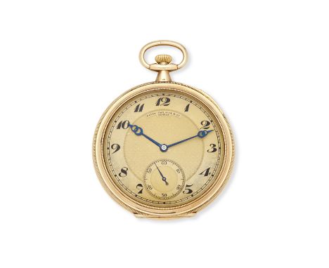 Patek, Philippe &amp; Co. A 14K gold keyless wind open face pocket watchDate: Circa 1920Movement: Swiss moustache lever, cut 