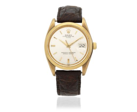 Rolex. A 9K gold automatic wristwatch offered on behalf of the original ownerModel: DateReference: 1500Date: London Import ma