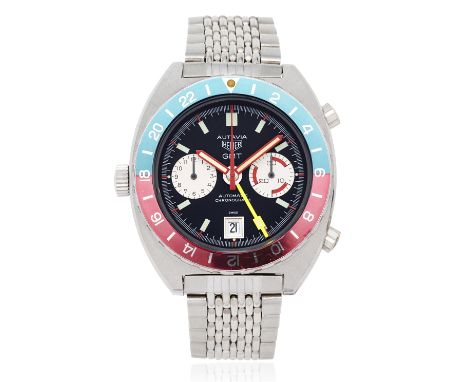 Heuer. A stainless steel automatic calendar bracelet watch with dual time zoneModel: Autavia 'GMT'Reference: 11630Date: Purch