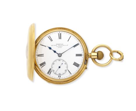 Webster, Queen Victoria Street, London. An 18K gold keyless wind half hunter pocket watch with 18K gold chainDate: London Hal