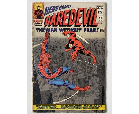 DAREDEVIL # 16 (1966 - MARVEL - Pence Copy) - Spider-Man crossover + First appearance of the Masked Marauder - John Romita Sr