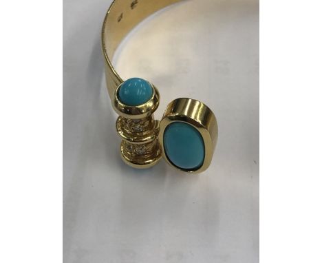 An 18ct yellow gold, diamond and turquoise bangle bracelet weight 33 grams