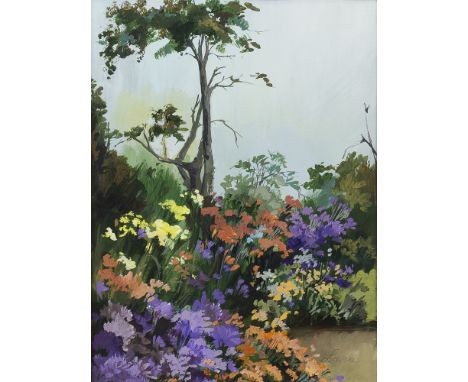 * LARA BADEN, FLORAL GARDEN oil on paper, signed 33 cm x 25 cm Mounted, framed and under glass