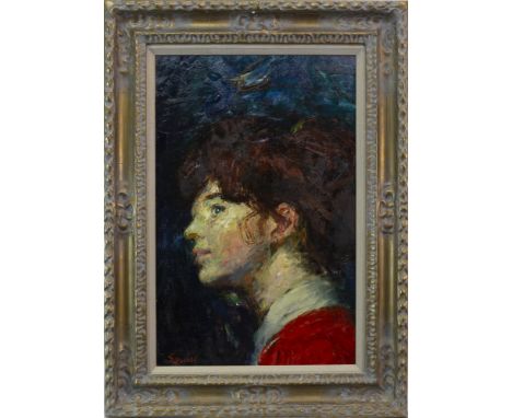 * GEOFF SQUIRE RSA RSW RGI (BRITISH 1923 - 2012), THE PORTRAIT OF ELSA oil on board, signed 71cm x 46cm Framed. Note: Geoff S