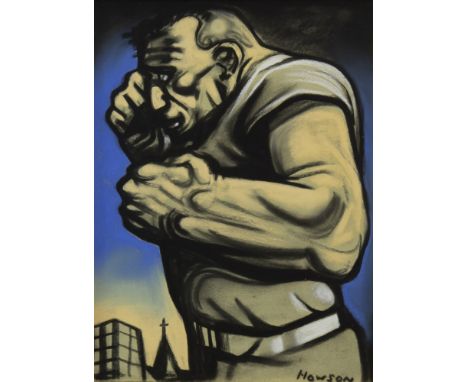 * PETER HOWSON OBE, FIGHTER pastel on paper, signed 31cm x 25cm Framed and under glass.