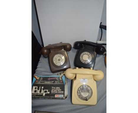 Three Vintage Telephones and a Blip Tennis Game 