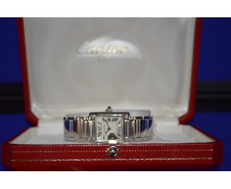 Cartier Tank Francaise Ladies 18ct White Gold 75.0GM Watch & Bracelet Model: 2403 - Watch Features Cream Roman Numeral Dial, 