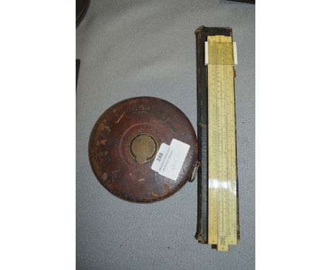 Vintage 66ft Tape Measure, and a Slide Rule 