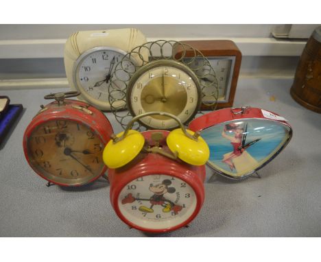 Six Vintage Alarm Clocks etc. 