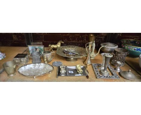 SHELF OF MISC PLATEDWARE 