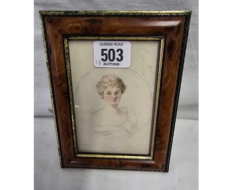 A WATERCOLOUR PORTRAIT MINIATURE OF A LADY, 3” DIAMETER