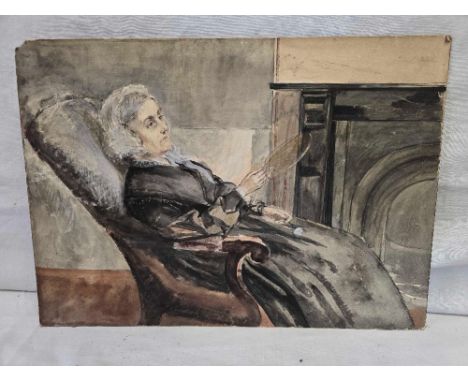 19THC WATERCOLOUR PORTRAIT OF A SEATED LADY HOLDING A FLOWER & A FAN, UNFRAMED  10 X 14”