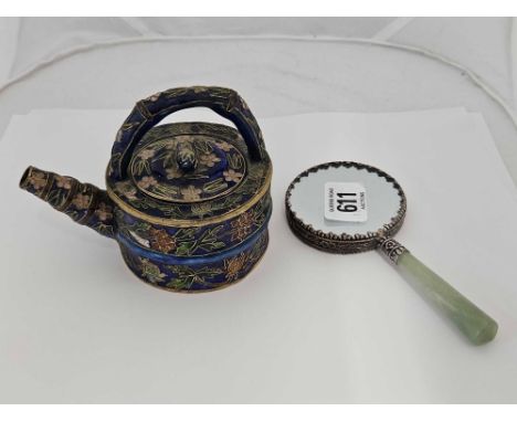CHINESE ENAMEL TEA POT & MIRROR