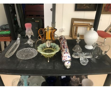 A tinder holder; together with jam dish and spoon, rolling pin, perfume bottle and inkwell