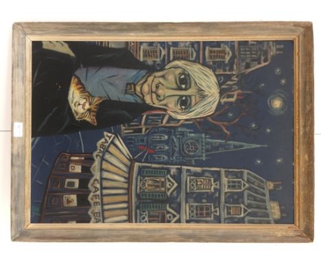 Continental School (20th century): Portrait study of a lady with cat, oil on canvas board, signed with initials Bh lower righ