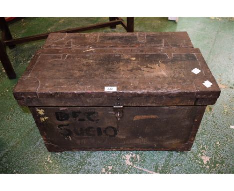 A vintage metal bound trunk