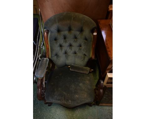 A Victorian button back nursing chair, stuffed over seat C1860. (a/f) 