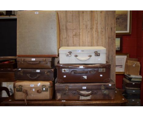 Vintage luggage - assorted leather and other suitcases and valises (7)