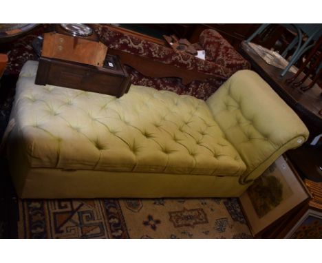 A Victorian button upholstered drop arm day-bed 