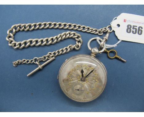 A Decorative Hallmarked Silver Cased Openface Pocketwatch, the two tone textured dial with italic Roman numerals and seconds 