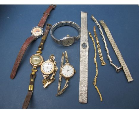 9ct Gold Cased and Other Ladies Wristwatches, including Aurora, Talis, Timex, expanding watch bracelets, etc.