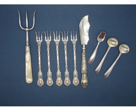 A Decorative Hallmarked Silver Handled Butter Knife; together with a set of five decorative pickle forks stamped "Sterling", 