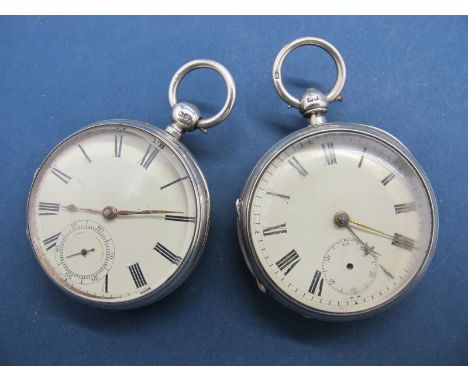 Two Chester Hallmarked Silver Cased Openface Pocketwatches, one movement signed "AWCo Broadway" "Waltham Mass", each within e