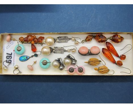 Vintage Drop and Other Earrings, including Murrle Bennett enamel earring, bar brooch, etc.