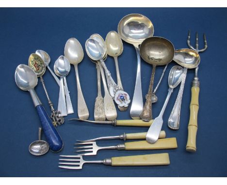 Hallmarked Silver Spoons, a hallmarked silver Old English pattern sauce ladle, mustard spoon, demi tasse spoons, modern spoon