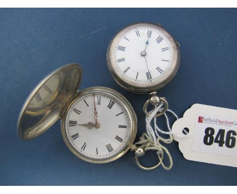 A Continental Cased Hunter Fob Watch, the white dial with black Roman numerals and scroll hands, within allover engine turned