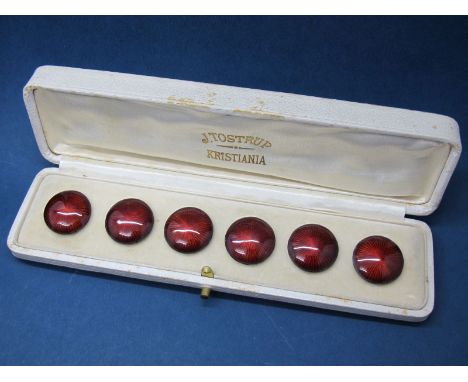 A Set of Six Norwegian Enamel Buttons, in original J. Tostrup Kristiania fitted case. 