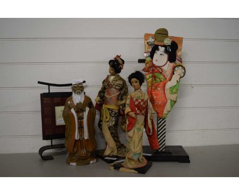 Collection of Oriental dolls, Oriental ceramic figure, picture frame etc