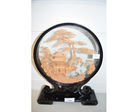 Chinese cork diorama picture in ebonised surround