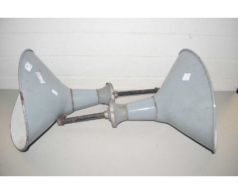 Pair of grey enamel industrial ceiling lights