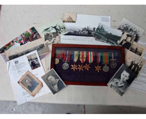 WW2, case of eight Medals consisting of Soviet 40 year Anniversary of WW2, War Medal with Mention of Dispatches Oak Leaf to r