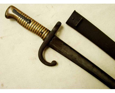A French Yatagan Sabre Bayonet, 1869, 57cm fullered single edge blade inscribed Mre Impale de Chat t Juin 1869, 1842 model, r