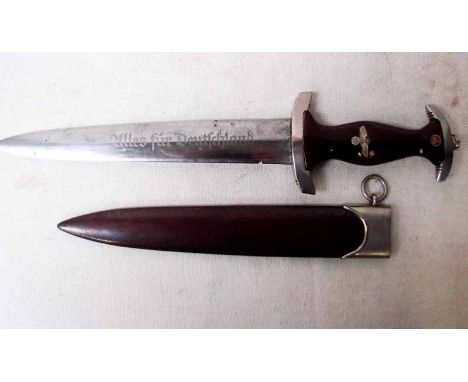 A German Third Reich/Nazi Aturm Abeilung (SA) Dagger, the 21.5cm double edged blade stamped Max Weyersberg Solingen, inscribe