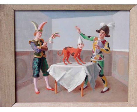 Claude Harrison (1922-2009), Dog Magic, signed oil on board, titled verso and dated Nov' 97, 22cm by 27cm 