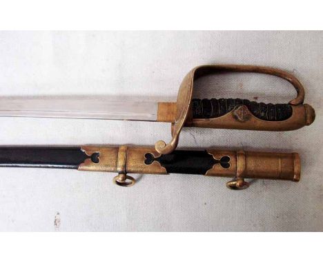 An early Japanese Army Sword Kyu Gunto used from 1875 to 1934, plated blade with a false hamon 
